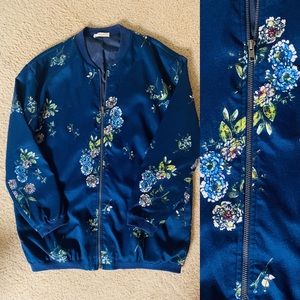 Sophie Rue Blue Jacket Bomber Satin Floral